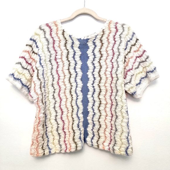 Bonnie & Bill New York 70s Cream Periwinkle Multicolor Zig Zag Design Sweater - Picture 1 of 8